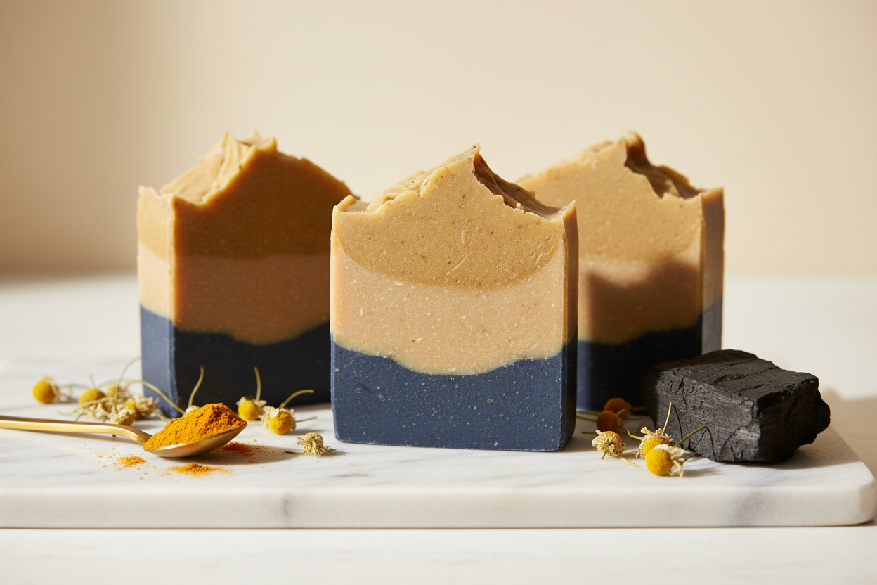 Charcoal, Turmeric & Goat Milk Soap (All-in-One)