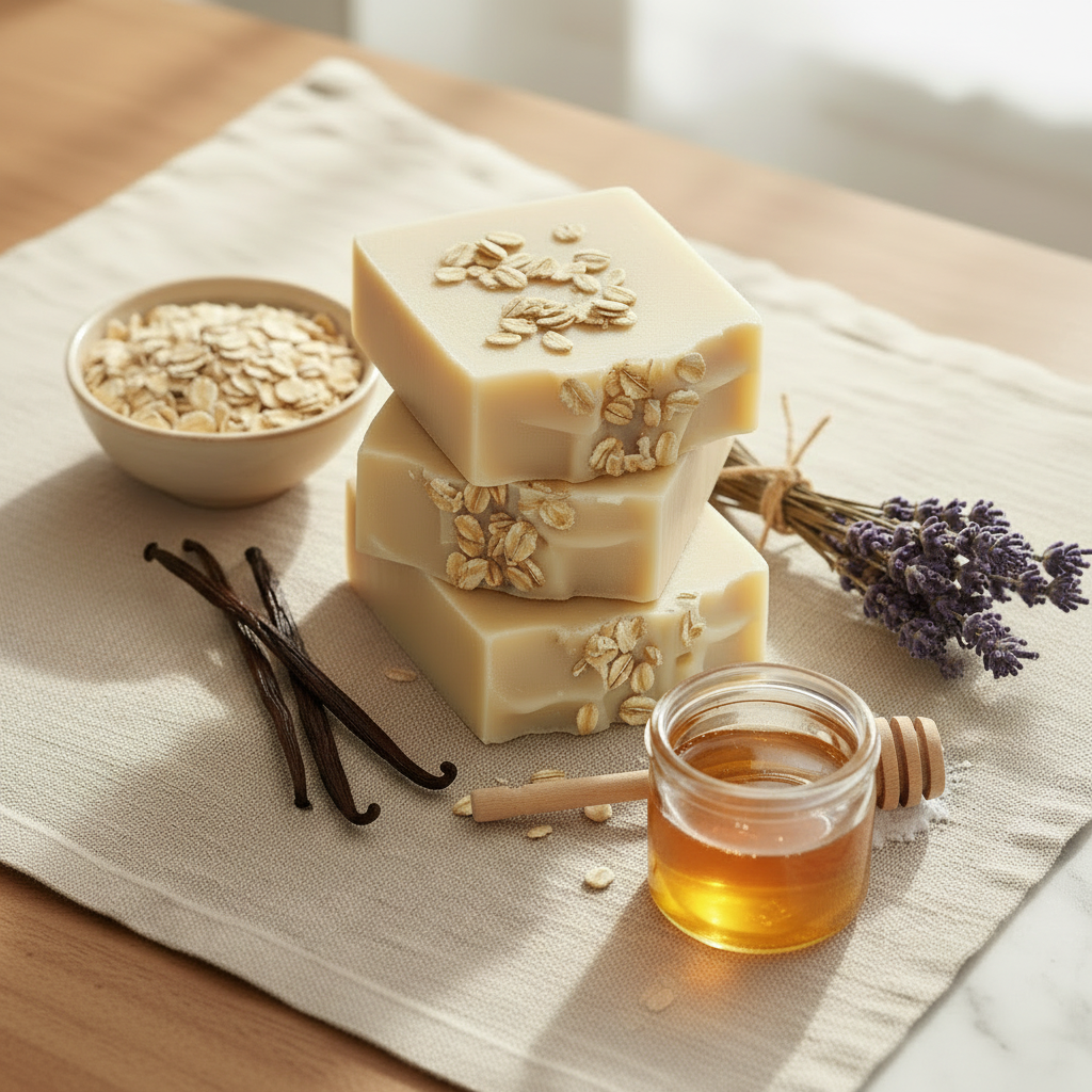 Oat Soap - Ingredients Flat Lay